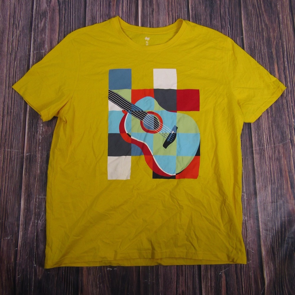 Dip Shirt Mens XL Yellow Organic Cotton Guitar Graphic Tee T-Shirt Music